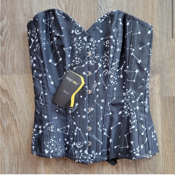 Corset Story Astronomy Black Overbust Cotton Corset Size 28" fits 36A B or C - Picture 1 of 6